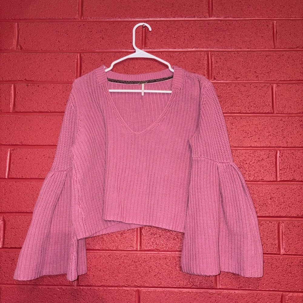 Free People Damsel Pink Bell Sleeve Knit Sweater